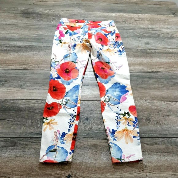 7 for all Mankind Jeans 25 White Floral Slim Skinny Stretch Dress Casual Pants - Picture 10 of 12